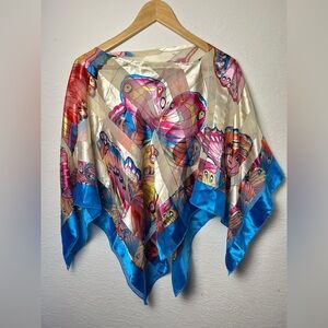 Beautiful vibrant women’s butterfly satin poncho blouse top